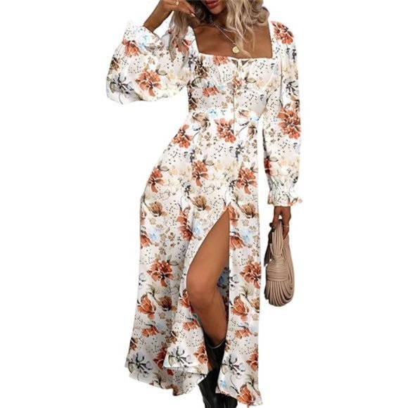 Dress for Women – Cotton – Fit and Flare – Square Neckline – Puff Sleeves – Ruffle Hem main image 0